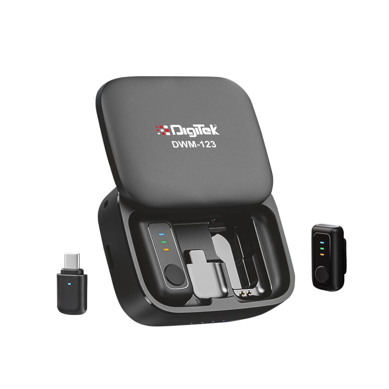 Digitek (DWM 123 2-in-1 Wireless Microphone System with Charging Case & Magnetic Collar Clip, Type-C Port for iOS, Smartphones, 60m Range, Build in Microphone, for Creators and Vloggers (Black – 2)