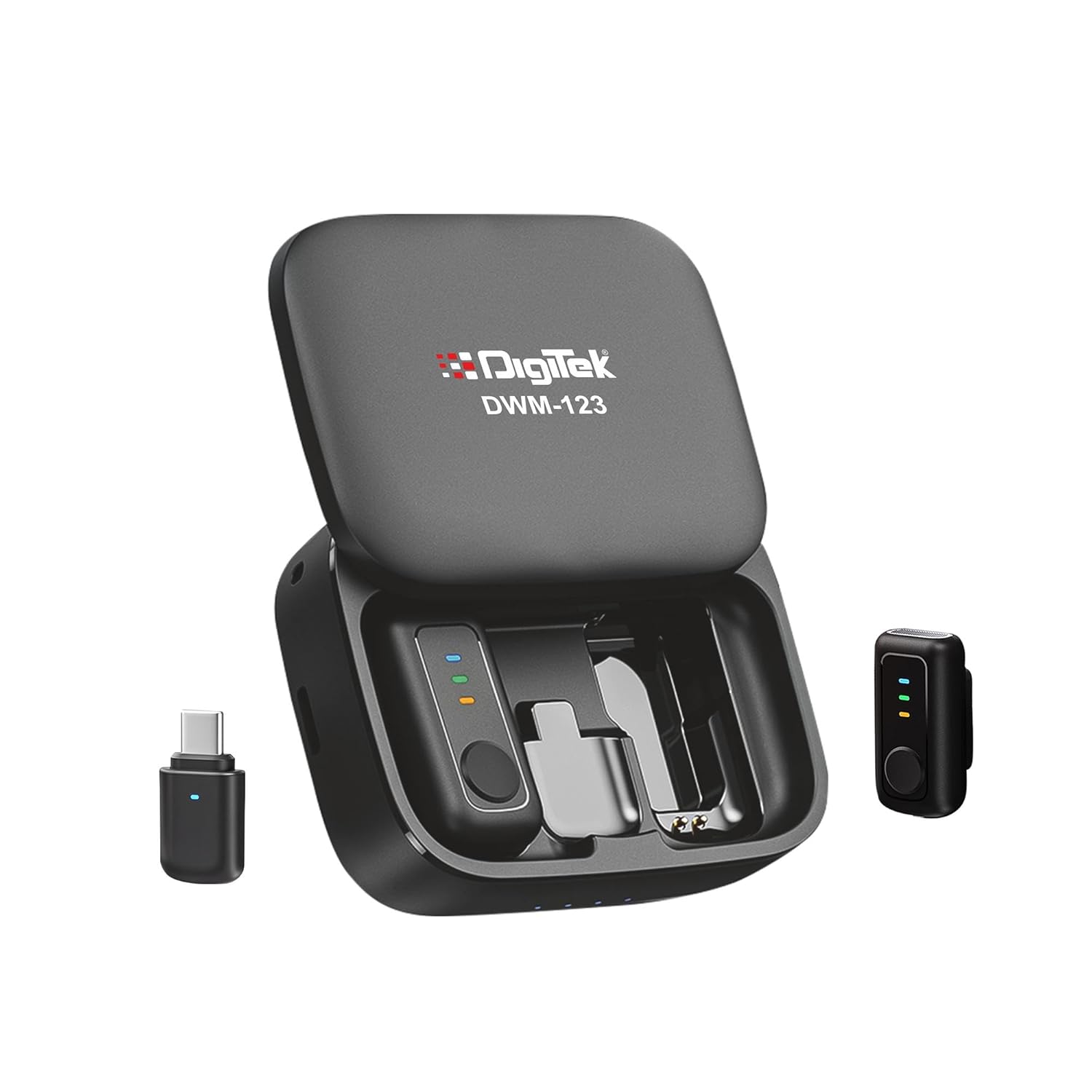 Digitek (DWM 123 2-in-1 Wireless Microphone System with Charging Case & Magnetic Collar Clip, Type-C Port for iOS, Smartphones, 60m Range, Build in Microphone, for Creators and Vloggers (Black – 2)
