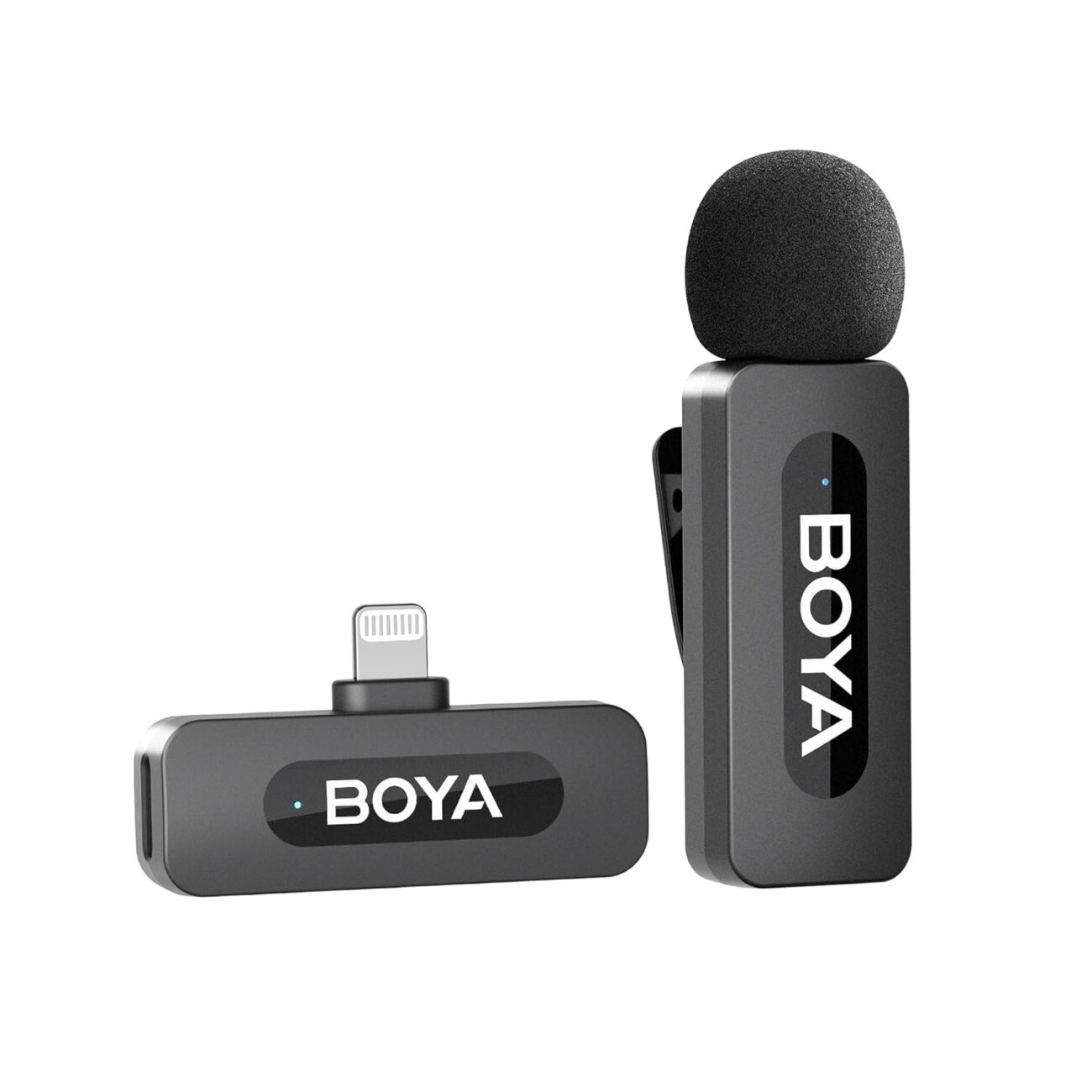 BOYA by-V1 Wireless Lavalier Microphone for iPhone, Mini Microphone, 2.4GHz Plug-On Clip-On Mic with Noise Cancelling for YouTube Video Recording of Podcast Interviews and Vlogs