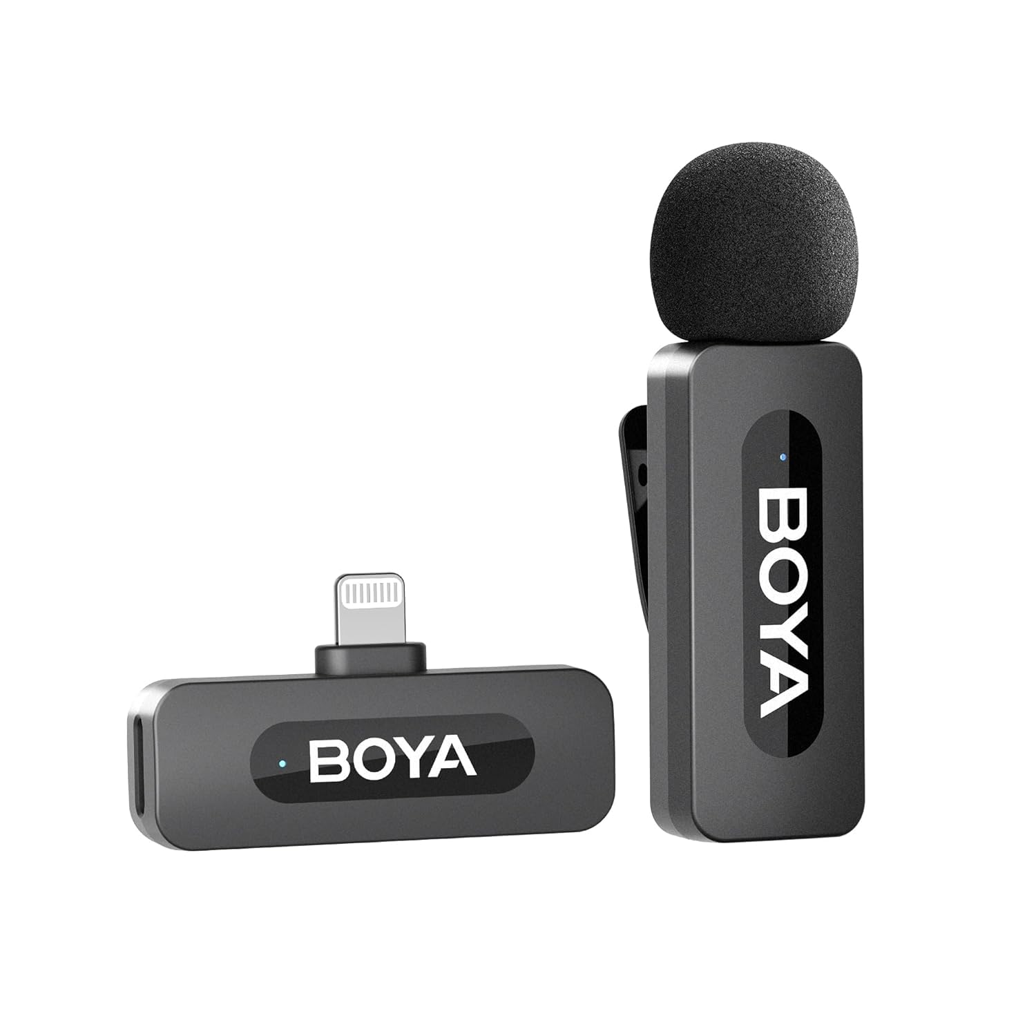 BOYA by-V1 Wireless Lavalier Microphone for iPhone, Mini Microphone, 2.4GHz Plug-On Clip-On Mic with Noise Cancelling for YouTube Video Recording of Podcast Interviews and Vlogs