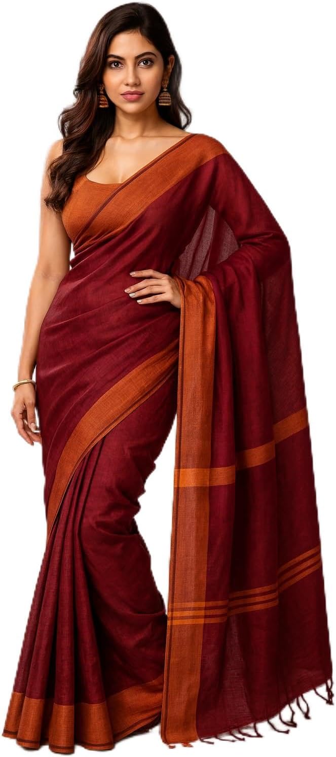 Women’s Pure Raga Tissue Cotton Handloom Traditional Saree with Unstitched Blouse Piece