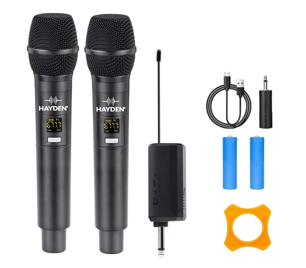 kh Duel Wireless Mic HY-08, Dynamic Microphone, Karaoke Handheld mic System 6.35mm Jack, 30-50 Meter Cordless Range for House Parties, Karaoke Singing,Wedding,School Presentation,Speaker,Amplifier.