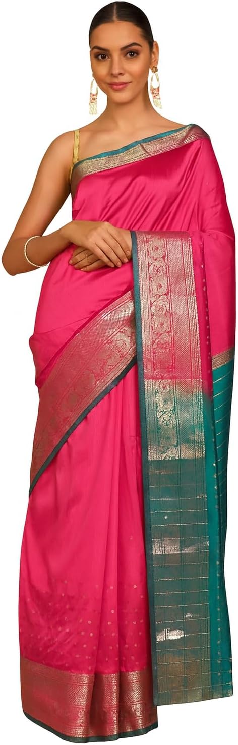 Women’s Kanjivaram Banarasi Art Silk Saree with Unstitch Blouse Piece Partywear/Wedding For Women Saree