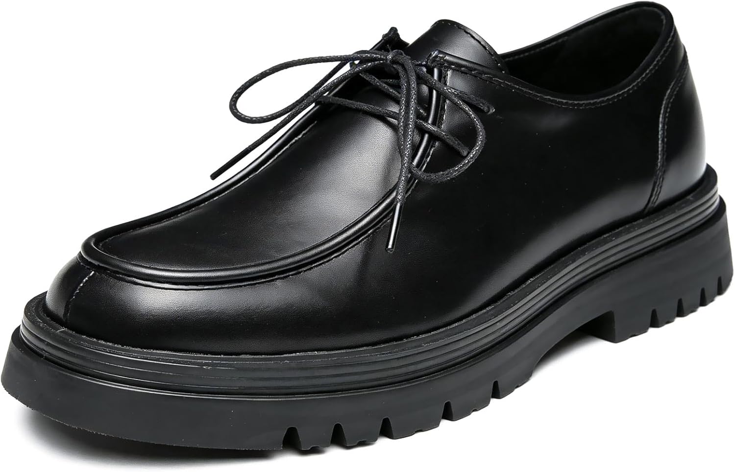 Men’s Platform Oxford Shoes Thick Sole Lace up Moc Toe Shoes for Work Wedding Black