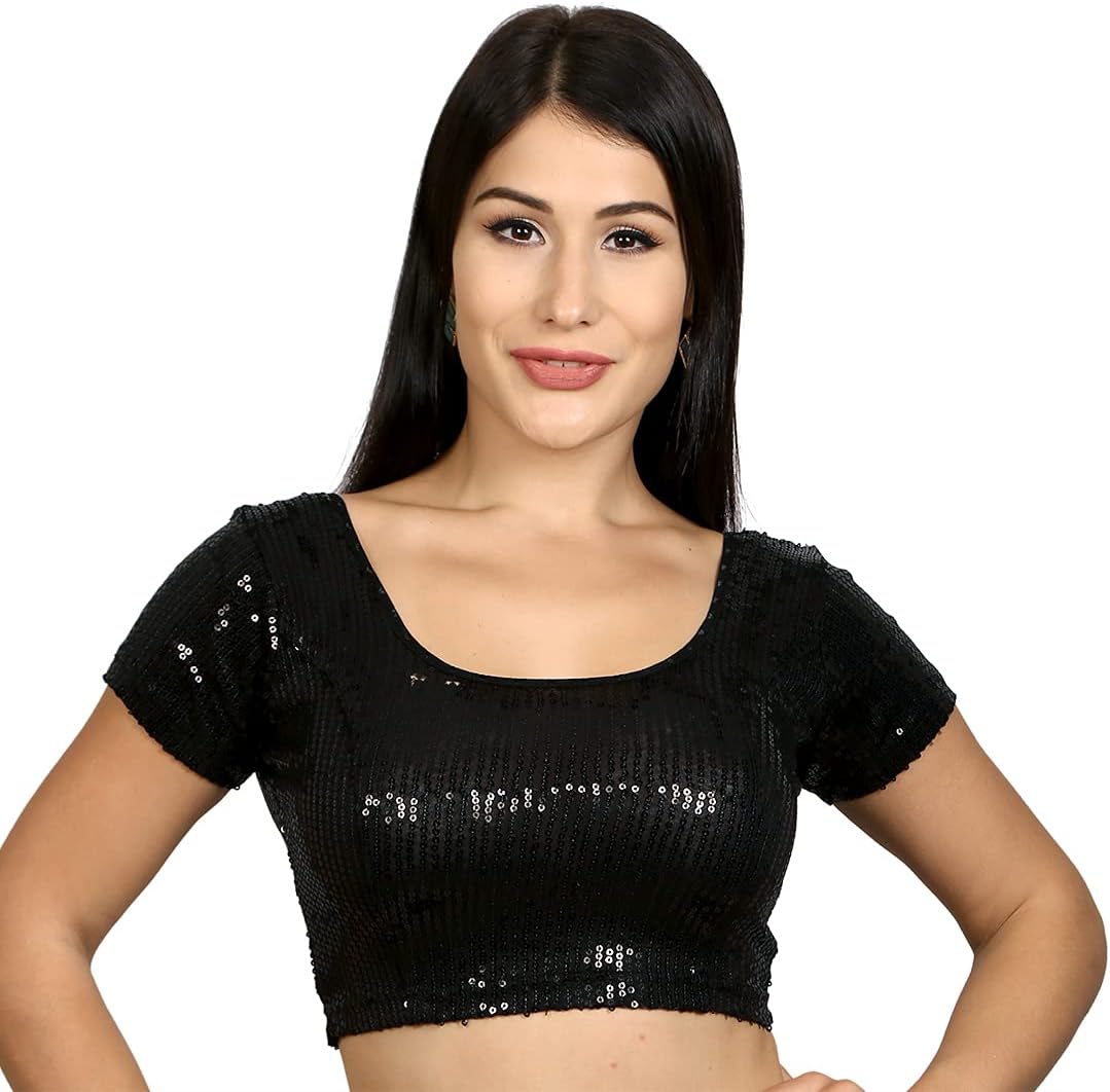 Women’s Designer Saree Blouse Readymade – Stretchable Sequin Top Blouse for Saree Indian