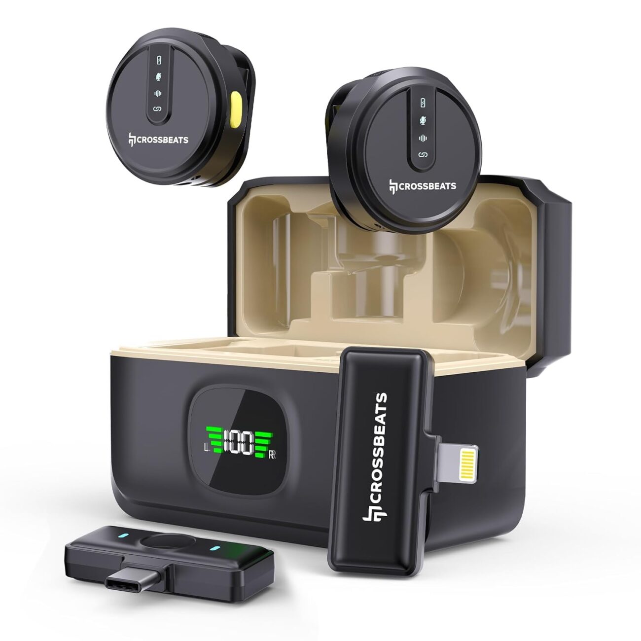 CrossBeats Clip M02 AI Wireless Mic for YouTube Video Recording,iPhone 15/16,Type C,Vlogging,Content Creation for iOS and Android,Collar Lavalier Lapel Bluetooth Mic Wireless Microphone (2026,New)