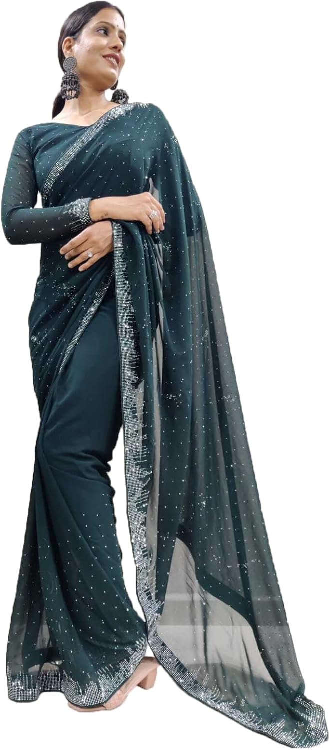 STELLACOUTURE Indian Georgette ready to wear saree for Women with UNSTITCHED blouse ST-014