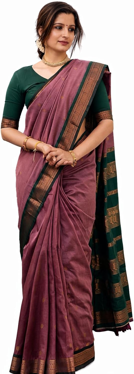 Indina Women’s Cotton Maheshwari Silk Saree With Unstitched Blouse Piece