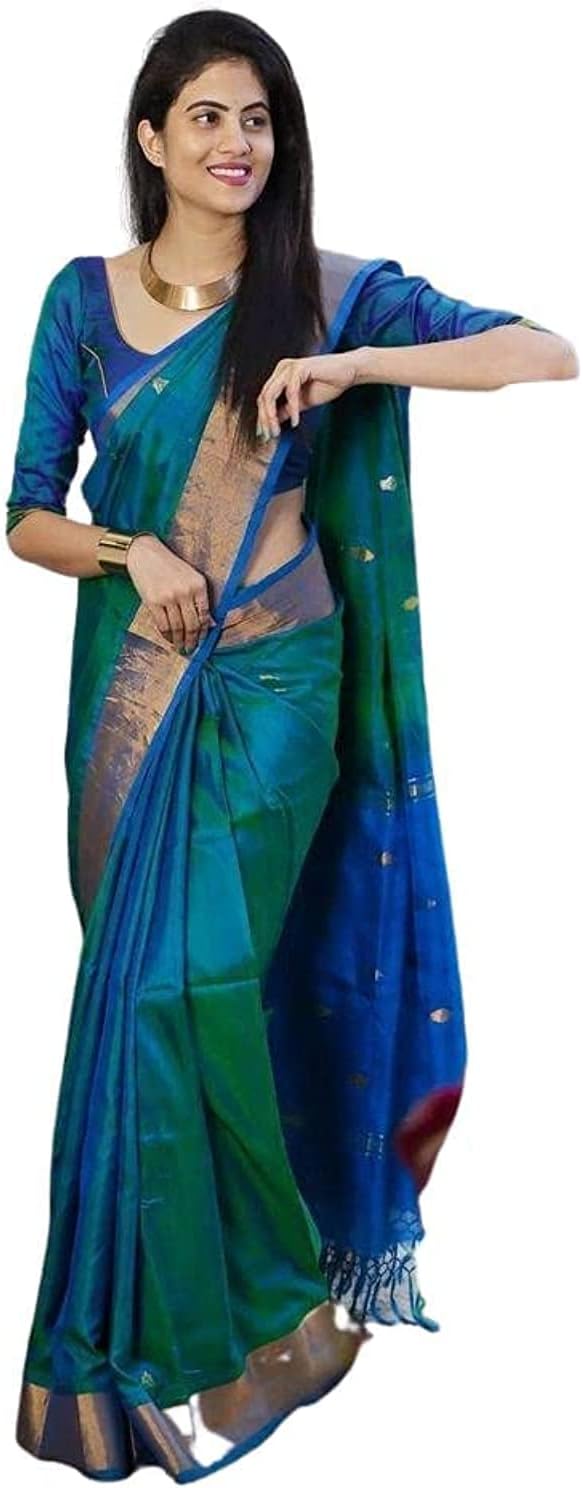 SGF11 Women’s Kanjivaram Soft Silk Saree With Blouse Piece 6.3metres (Rama Green)