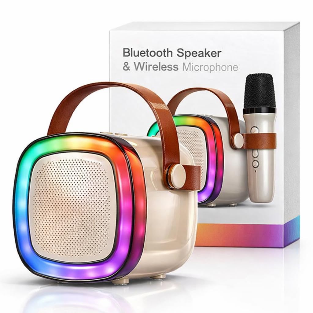 Fire turtle Wireless Bluetooth Karaoke Microphone with HD Speaker & Flashing LED Lights | Rechargeable Portable Singing Mic for All People