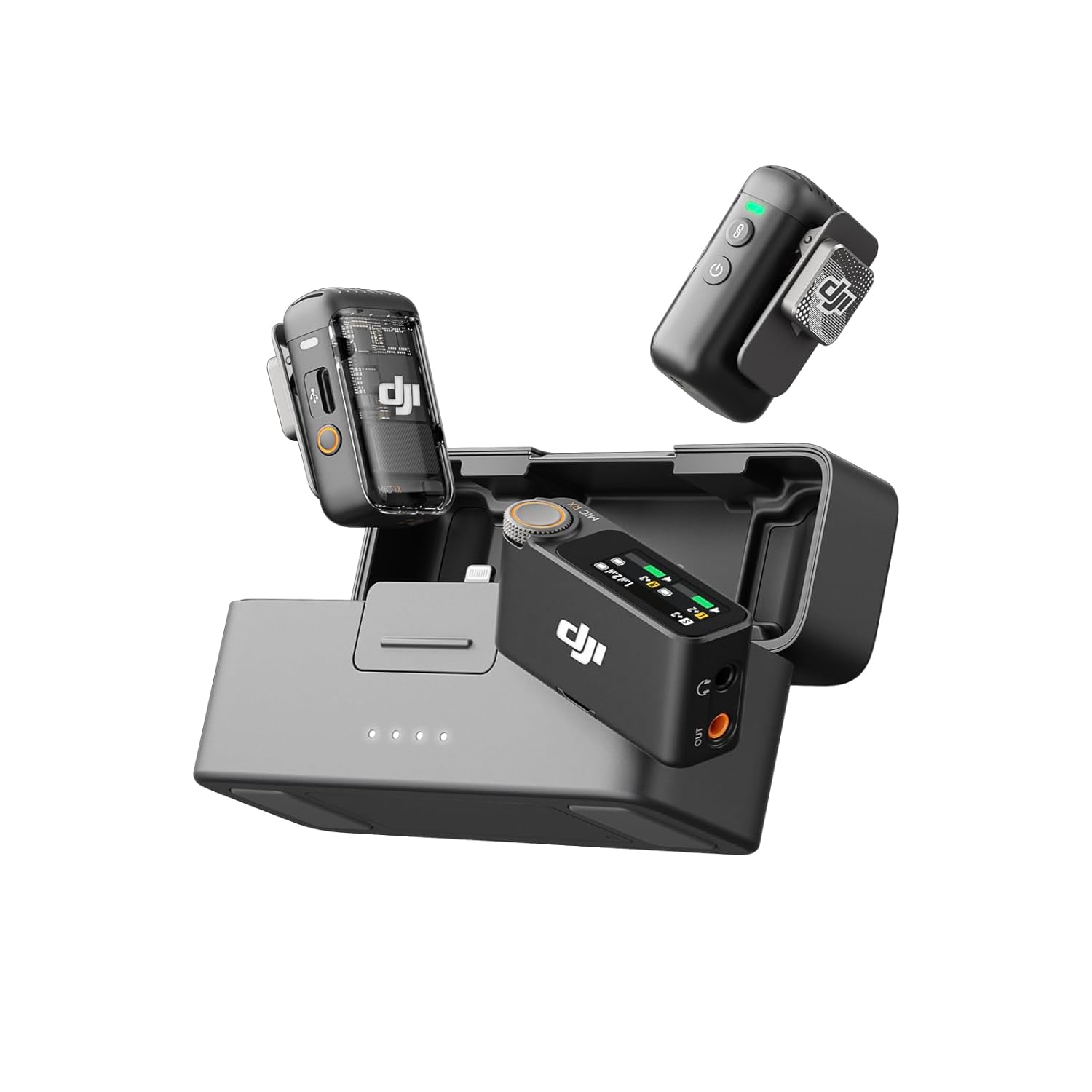 DJI MIC 2 (2 TX + 1 RX + Charging Case), All-in-One Wireless Microphones, Intelligent Noise Cancelling, 32-Bit Float Internal Recording, 250M (820 Ft.) Range, Microphone for iPhone, Android, Camera