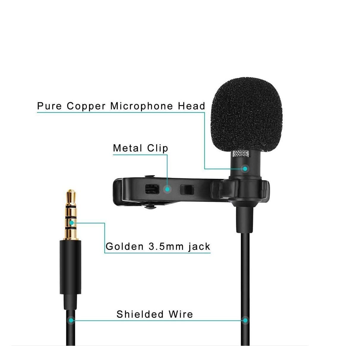 Microphone 3.5mm Collar Mic, Professional Clip-on Condenser Mic for Smartphones, PC, Recording YouTube,Interview, Video Conference + Free 3.5mm Audio Jack Microphone Adapter Splitter(Black)