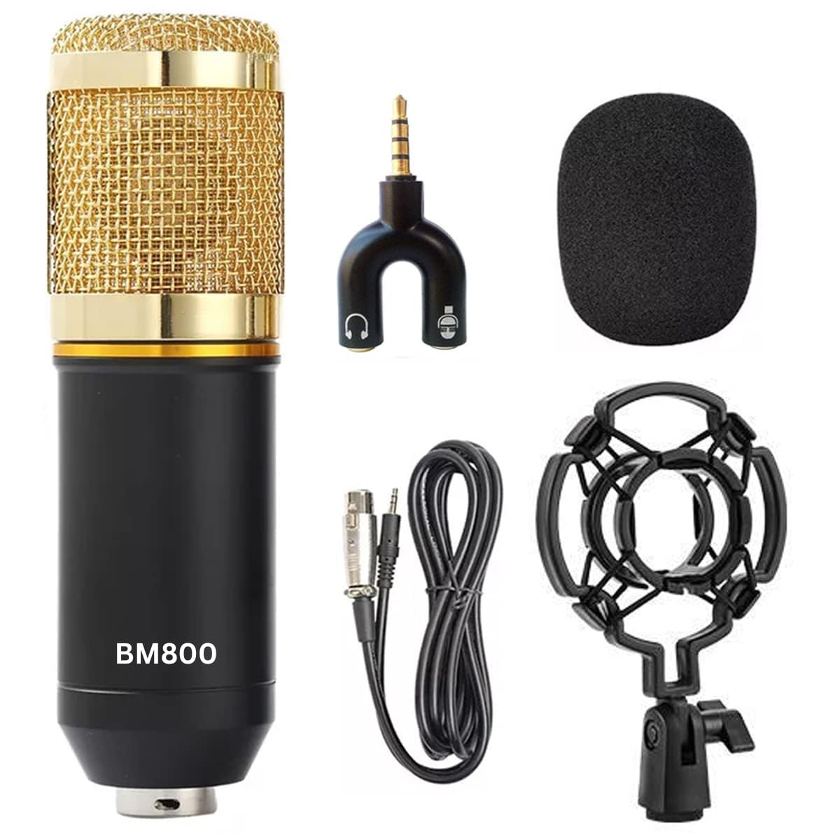 DEVICE OF URBAN INFOTECH BM800 Condenser Microphone with Shock Mount, XLR Cable to 3.5mm Cable & Anti-Wind Foam Mic for Singing Studio Recording Equipment Mic Set