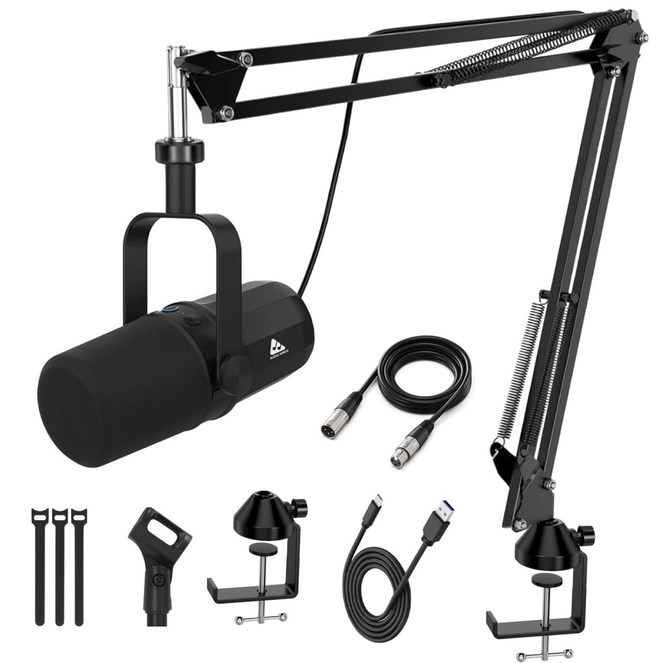 Audio Array AM-C11 Pro XLR/USB Professional Dynamic Mic Kit | Premium Metal 96kHz/24bit Studio Quality | 2M XLR & USB Cables,Volume Control,Mute & Realtime Monitoring | Streaming,Gaming & podcasting