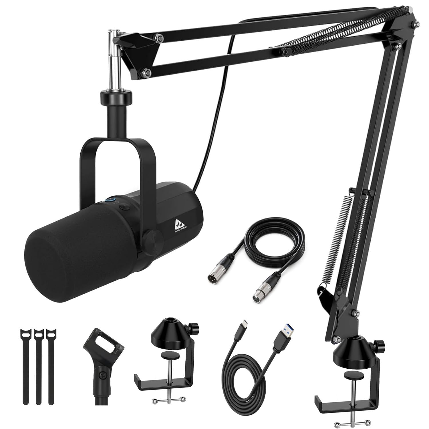Audio Array AM-C11 Pro XLR/USB Professional Dynamic Mic Kit | Premium Metal 96kHz/24bit Studio Quality | 2M XLR & USB Cables,Volume Control,Mute & Realtime Monitoring | Streaming,Gaming & podcasting