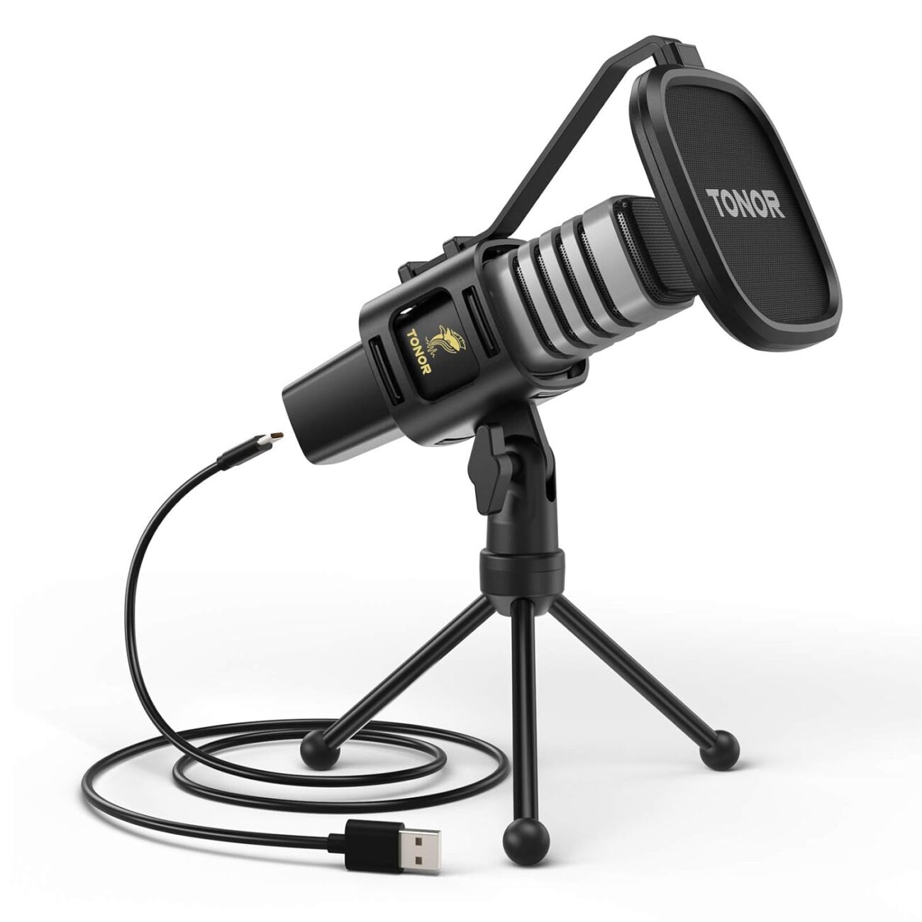 TONOR USB Microphone, Condenser Computer PC Mic with Tripod Stand, Metal,Pop Filter, Shock Mount for Gaming,Streaming,Podcasting,YouTube, Voice Over,Skype, Twitch,Compatible with Laptop Desktop, TC30