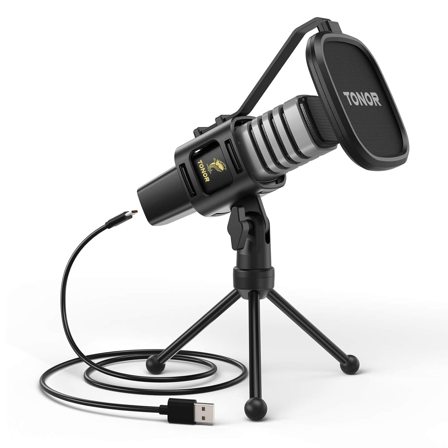 TONOR USB Microphone, Condenser Computer PC Mic with Tripod Stand, Metal,Pop Filter, Shock Mount for Gaming,Streaming,Podcasting,YouTube, Voice Over,Skype, Twitch,Compatible with Laptop Desktop, TC30