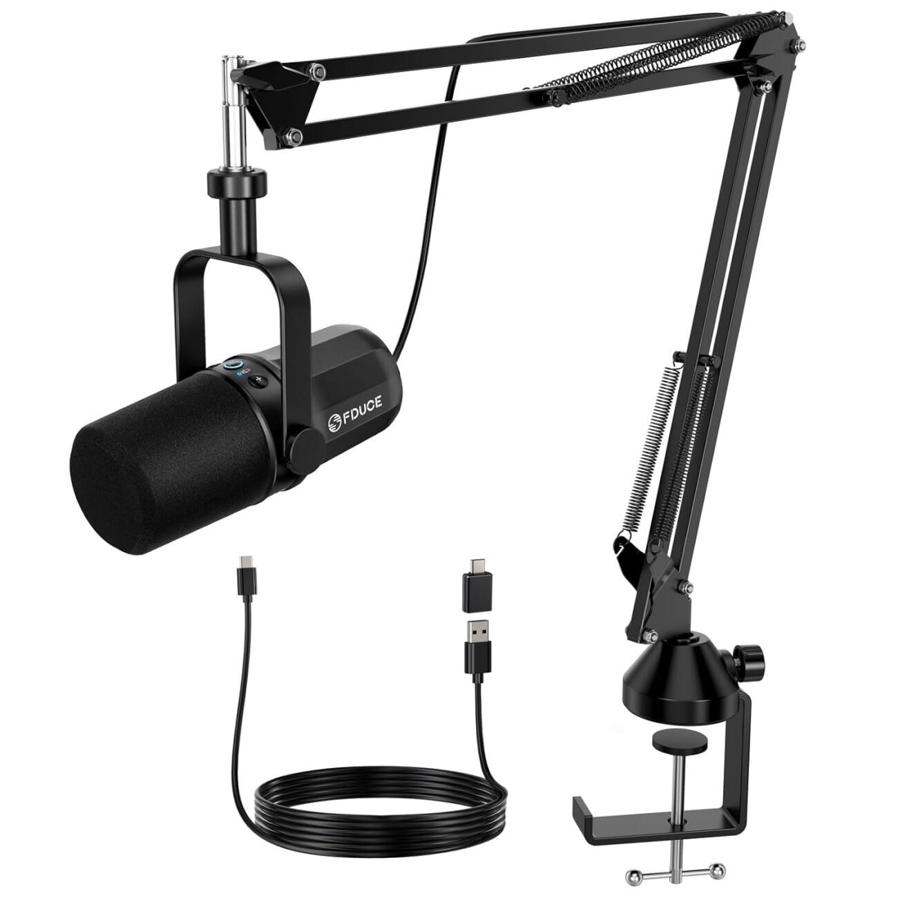 FDUCE SL40+ Dynamic Podcast Microphone,USB/XLR Microphone kit for podcasting,Gaming&Streaming,Boom Arm Stand Dynamic Mic,Built-in Headphone Output,Mute Button,gain Button