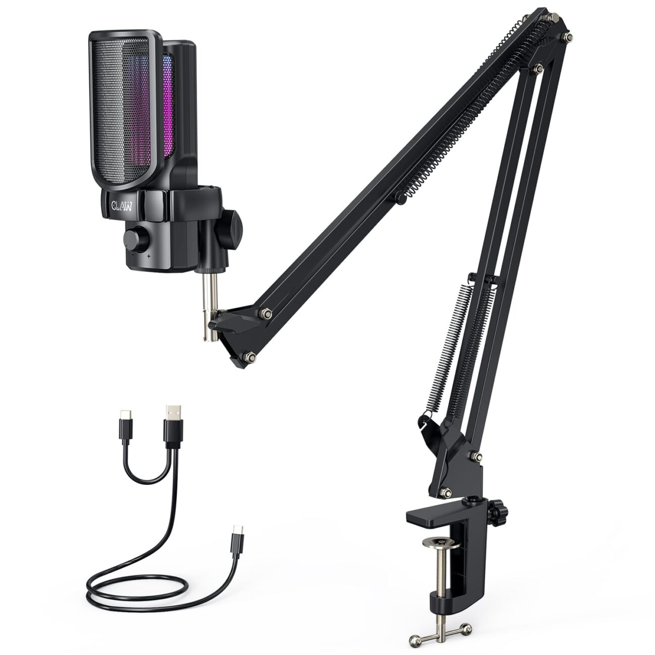 CLAW GM17 Kit Condenser RGB Gaming Mic Kit with Cardioid, Gain Knob,Headphone Monitoring, Touch Mute, Pop Filter, Type-C for Streaming, Podcast, YouTube, Twitch, Discord – Mobile/PC/Mac/PS4/PS5/Tablet