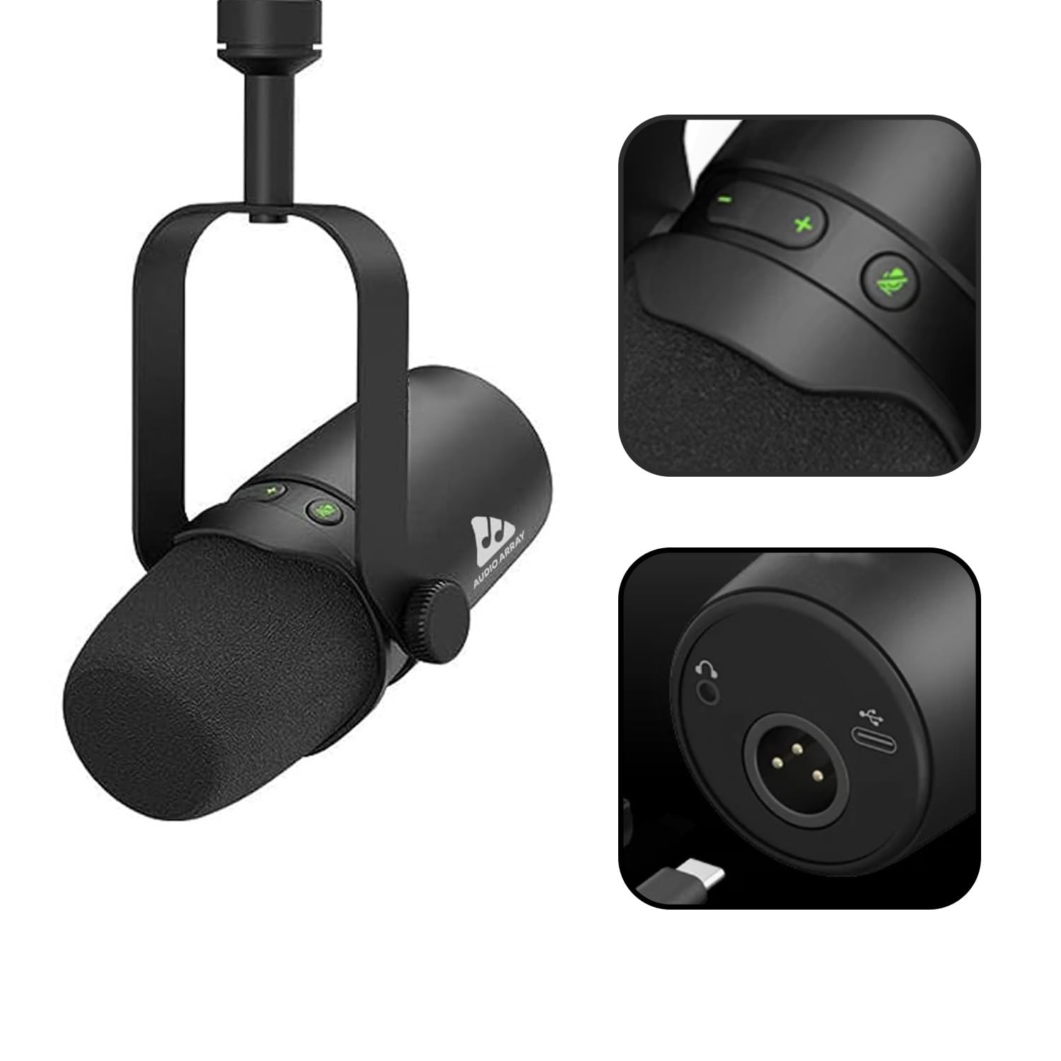 Audio Array AM-C37 Premium USB/XLR Dynamic Podcast Microphone | Volume, Mute Controls & Headphone Monitoring | Premium Metal Build | 2 Meter USB Cable Included | 96kHz/24bit Studio Performance