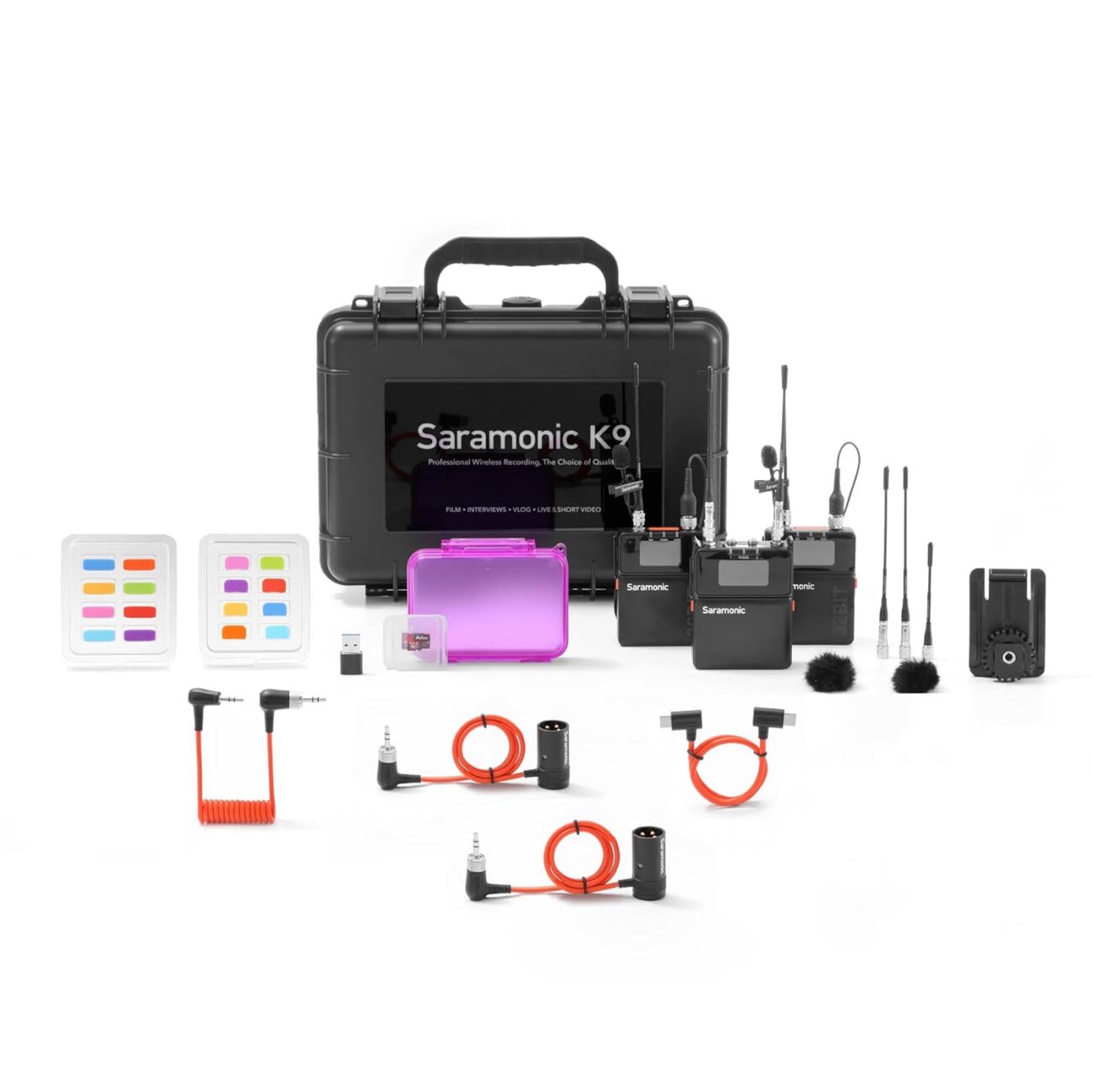 Saramonic K9-US Professional Dual Digital UHF Wireless Microphone System with 32-Bit Float/Time Code/Mini Lavaliers/App Control/3.5mm/XLR/3.5mm/USB-C Output (K9-USA)