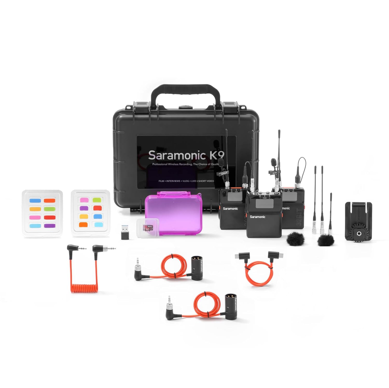 Saramonic K9-US Professional Dual Digital UHF Wireless Microphone System with 32-Bit Float/Time Code/Mini Lavaliers/App Control/3.5mm/XLR/3.5mm/USB-C Output (K9-USA)