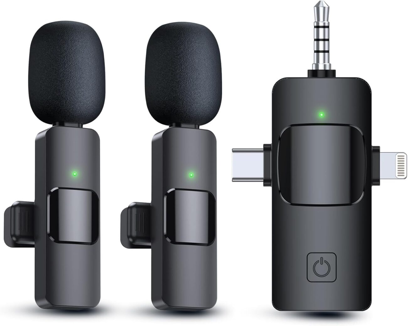 TECHNOVIEW 3 in 1 Wireless Microphone, Noise Cancellation Lapel Wireless Mic for Youtubers, Video Recording, Facebook, Compatible for Type-C Android/iPhone/Cameras/Laptop (Dual Channel Version)