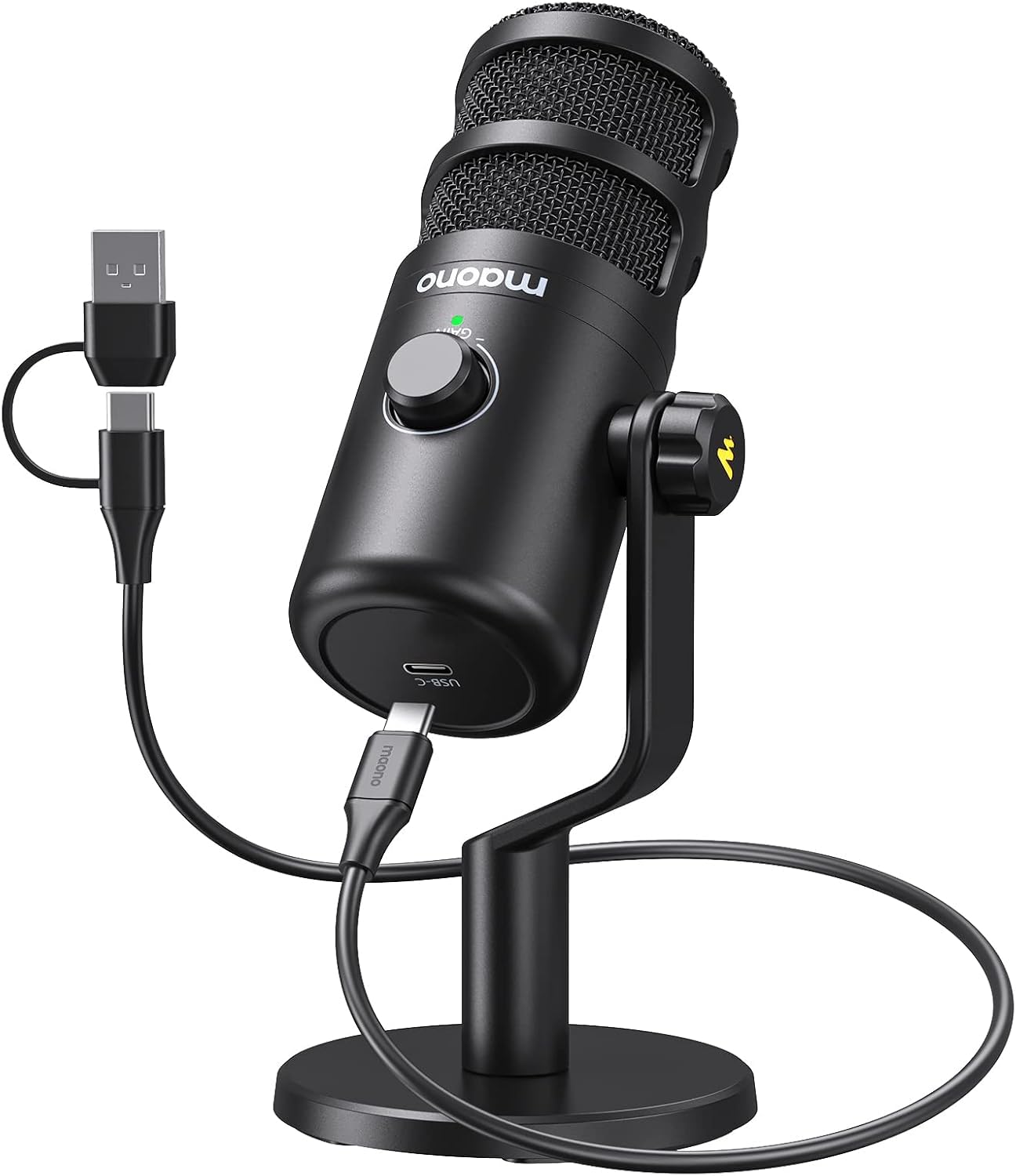 MAONO USB Dynamic Microphone for Podcast: Podcast Recording Microphone Plug&Play for Recording, Streaming, VoiceOver, Voice Isolation Technology, Metal Mic, Works for Audio Interface Mixer (PD100U)