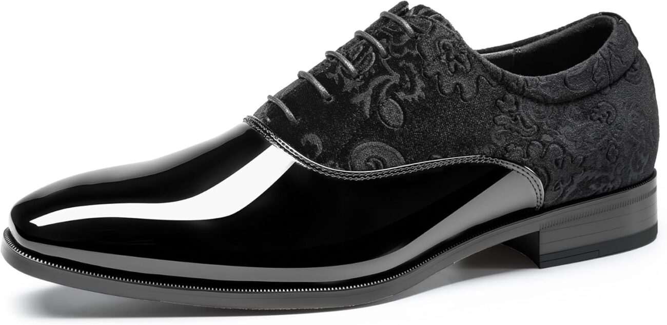 Rihero Men’s Dress Oxford Shoes Classic Formal Patent Leather Lace-up Tuxedo Shoes