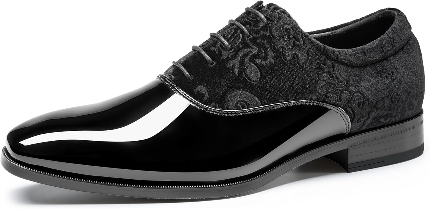 Rihero Men’s Dress Oxford Shoes Classic Formal Patent Leather Lace-up Tuxedo Shoes