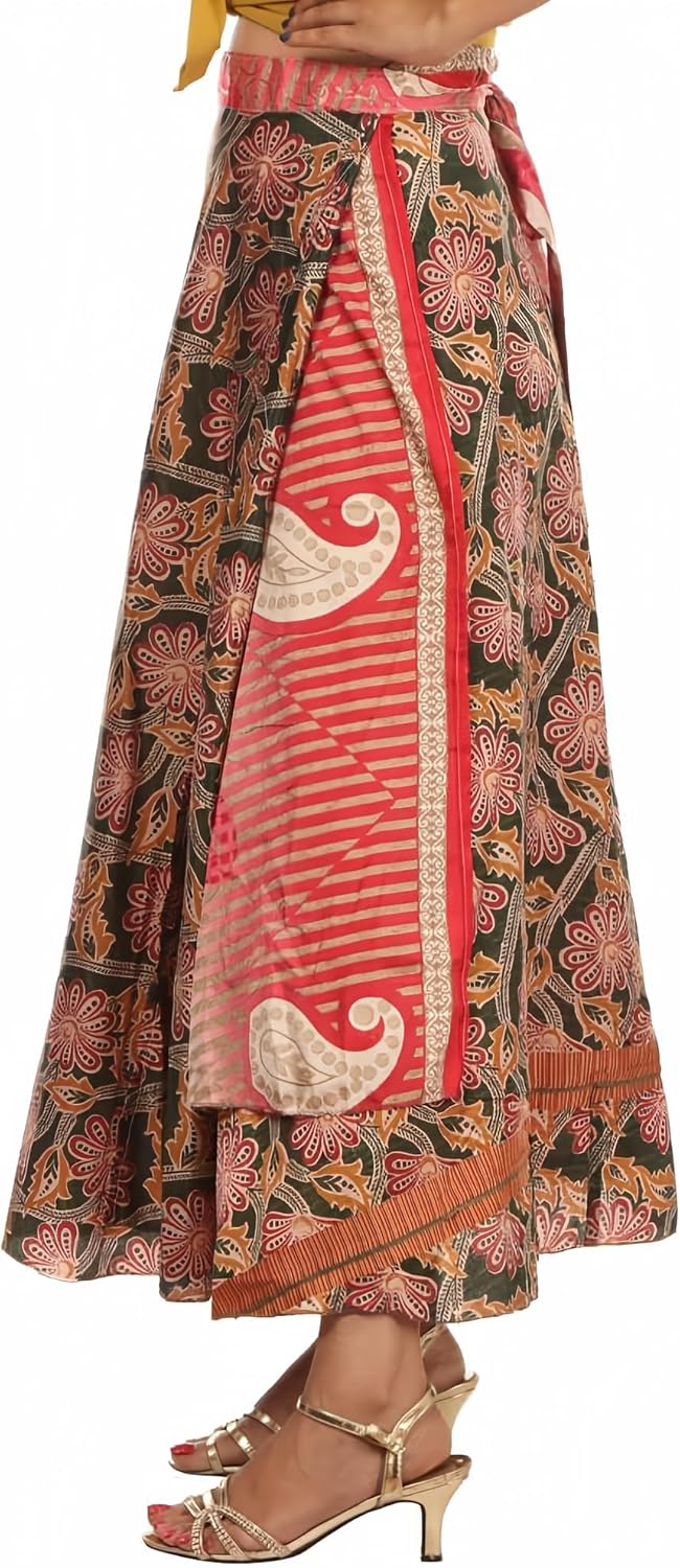 Boho Sari Silk Long Wrap Skirts – Set of 1 Multi