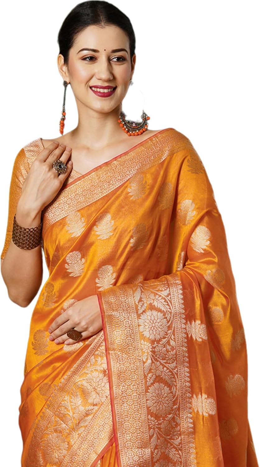 Women’s Silk Blend Jacquard Saree With Unstitched Blouse Piece