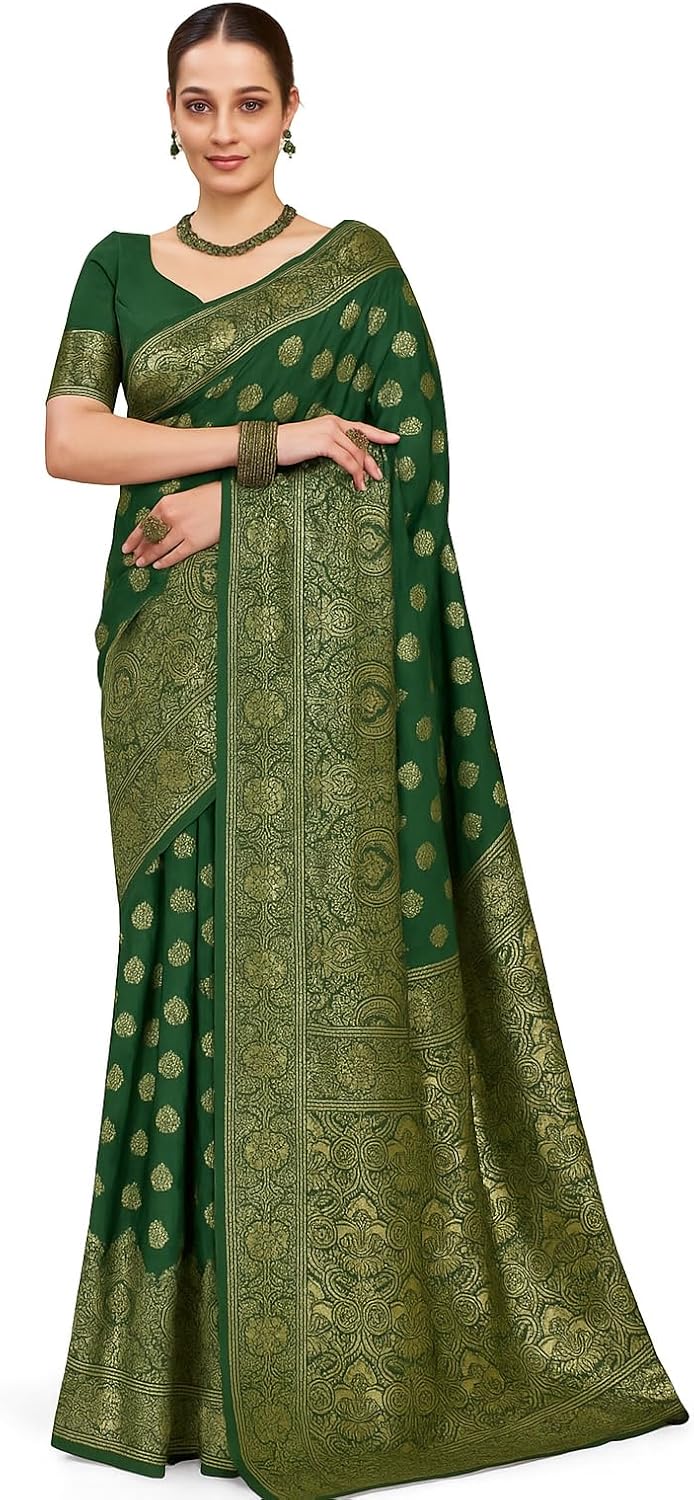 Women’s Kanjivaram Banarasi Art Silk Saree With Unstitched Blouse Piece Saree For Women