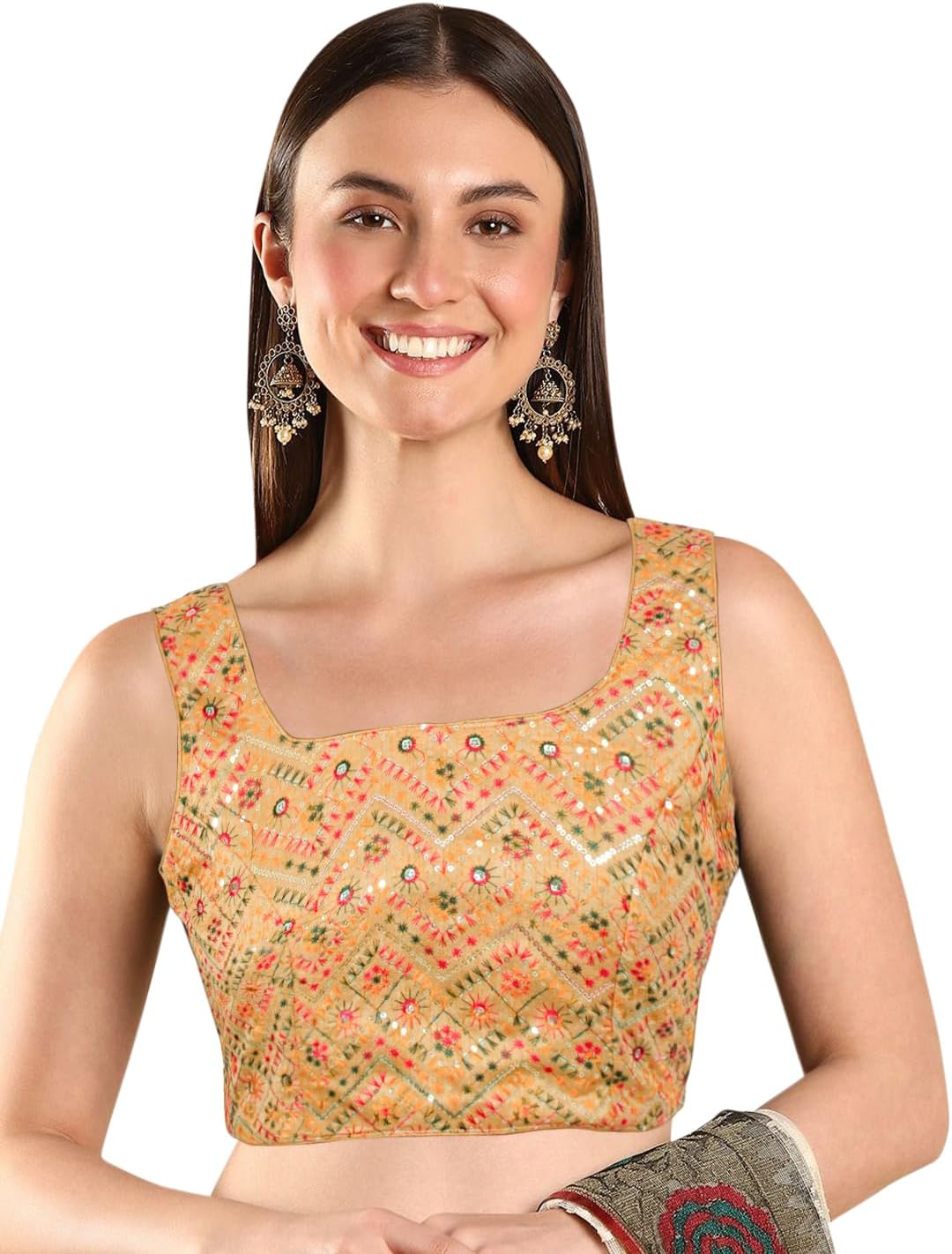 Chandrakala Sequin Embellished Readymade Saree Blouse for Women (B228-P)