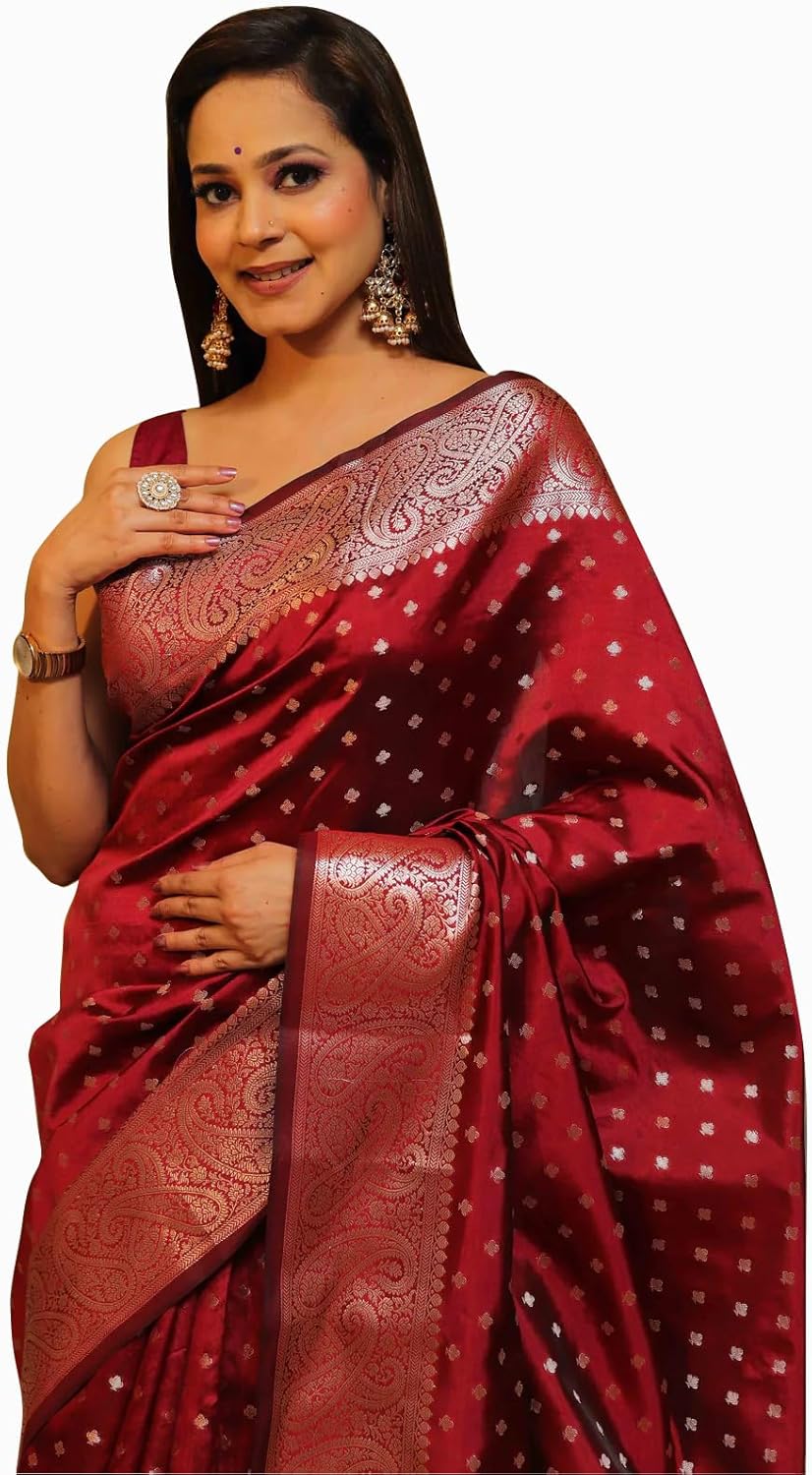 Kanjivaram Soft Pure Silk Banarasi Sarees with Blouse Piece Women’s