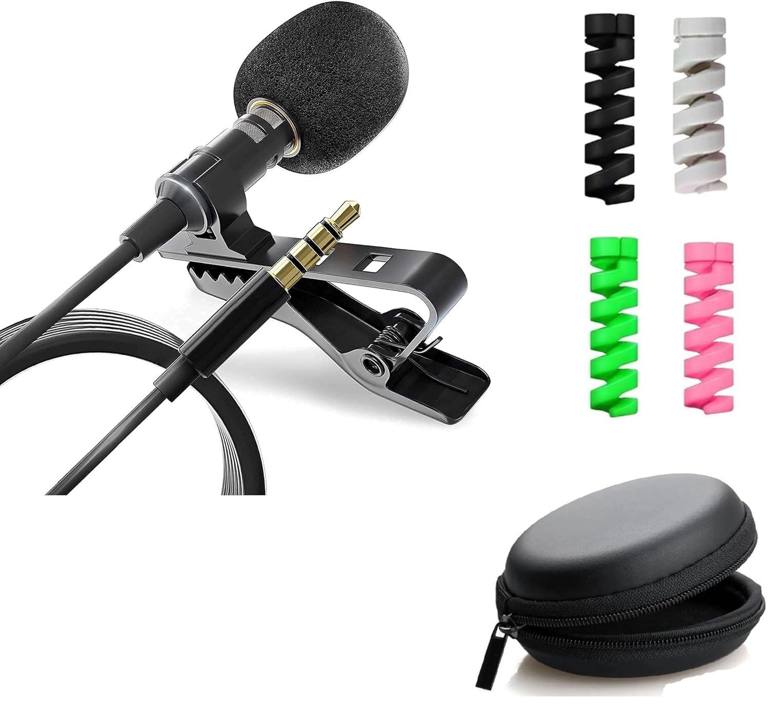 3.5mm Clip Collar Mic for YouTube, Mobile, PC & Earphone Headphone Case Pouch Cover Carrying Case for Earphones & Cable Protector Data Cable Saver Charging Cord Protective Cable Cover