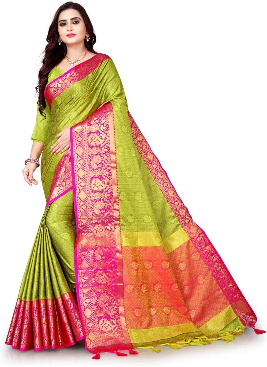 Mohit Creations Wedding Wear Traditional Pure Cotton Silk Saree With Unstitched Blouse Piece