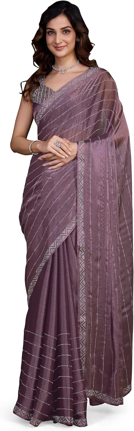 TRENDMALLS Women’s Organza Siroski work Saree with Unstitch Blouse Piece