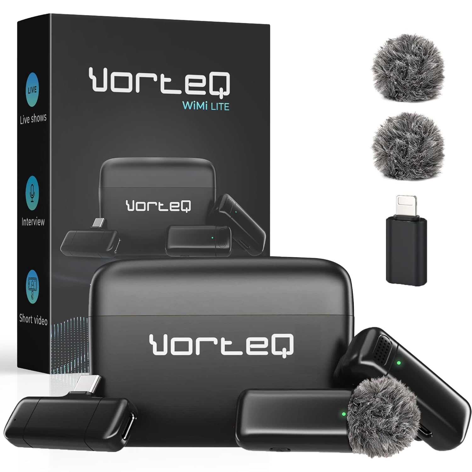 Vorteq Wireless Lavalier Mic for iPhone & Android | Triple Noise Cancellation | 65ft Range | 50H Battery with Charging Case | Dual Channel Microphone for YouTube, Content Creators, Podcast & Vlogging