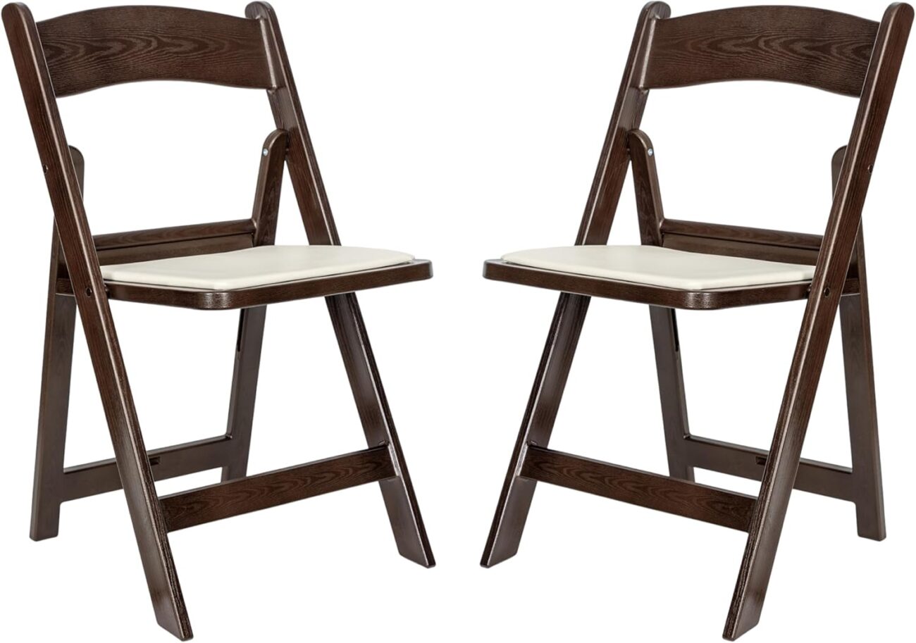 Flash Furniture Hercules Commercial Indoor/Outdoor Folding Event Chair, Wood Look, Weather-Resistant, Lightweight Design, Versatile Use, Set of 2, Dark Brown