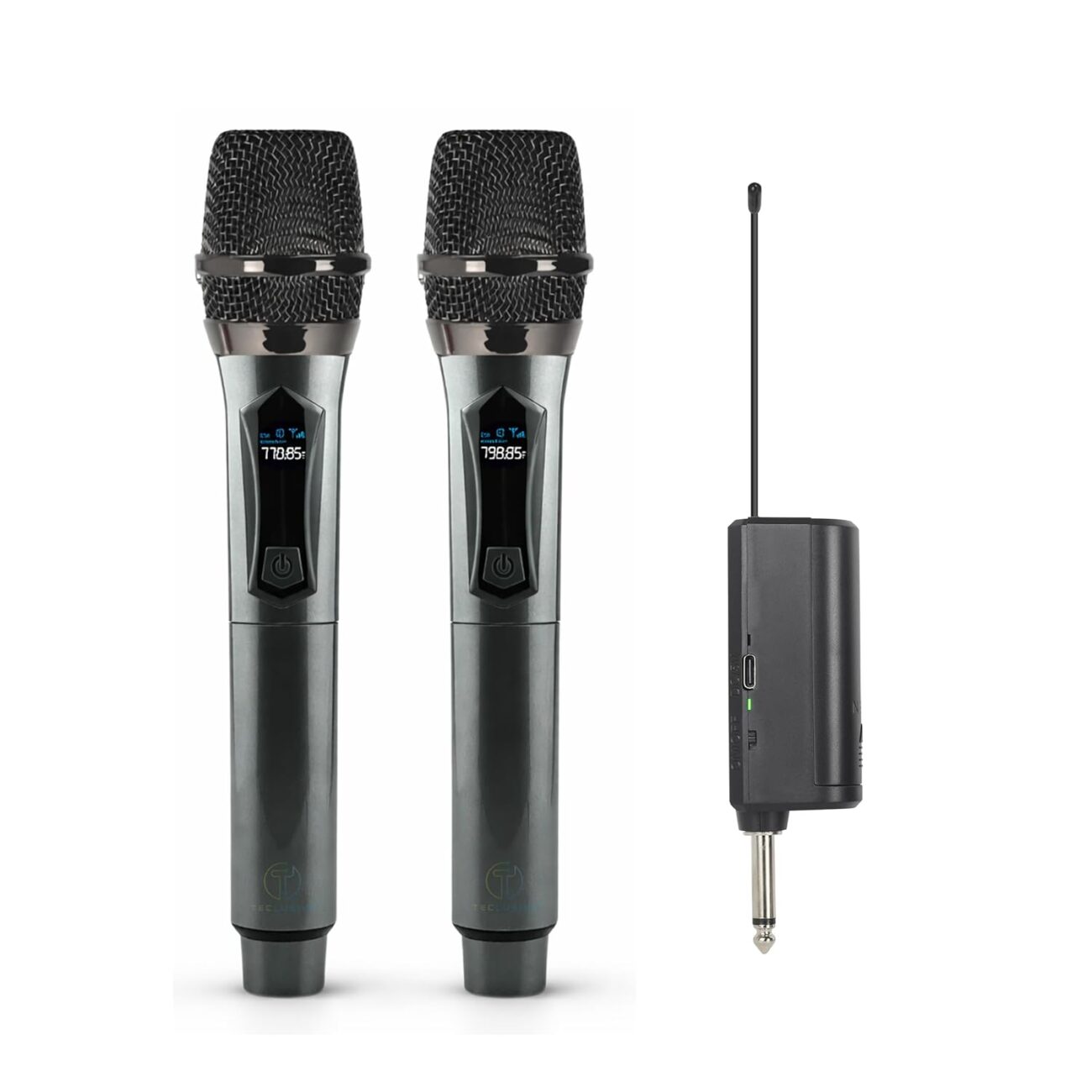 T TECLUSIVE Wireless Microphone Professional for Speaker 6.35mm Amplifier Outdoor Karaoke Singing | Noise Cancellation | Dual Rechargeable Type-C 10Hours Battery Mic with Transmitter