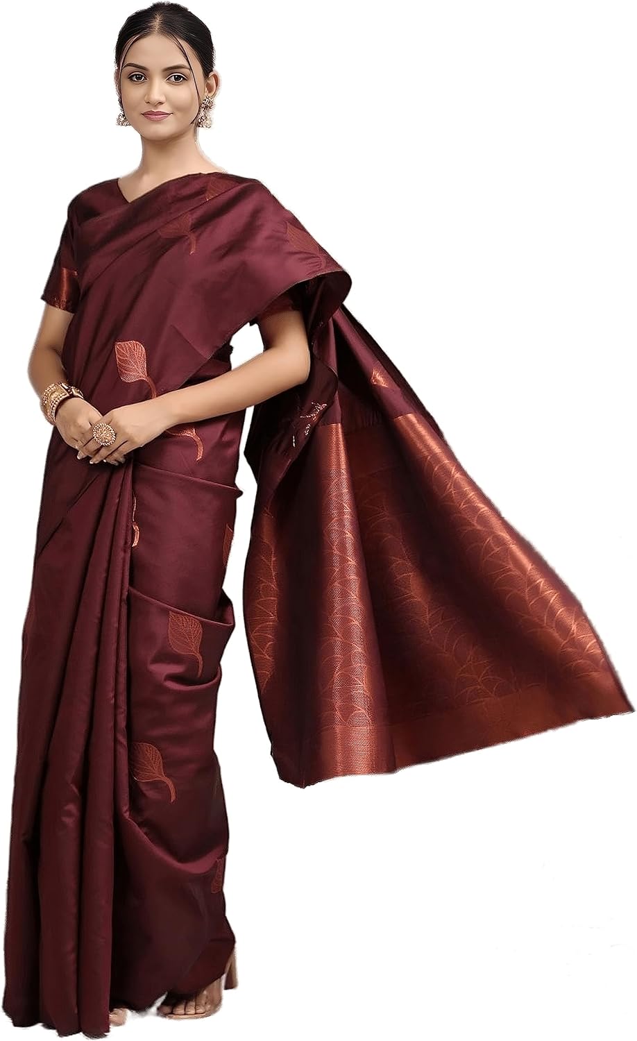 Textile Banarasi Silk Saree With Unstitched Blouse Piece (Fizzaa_Free Size) (Marooon)