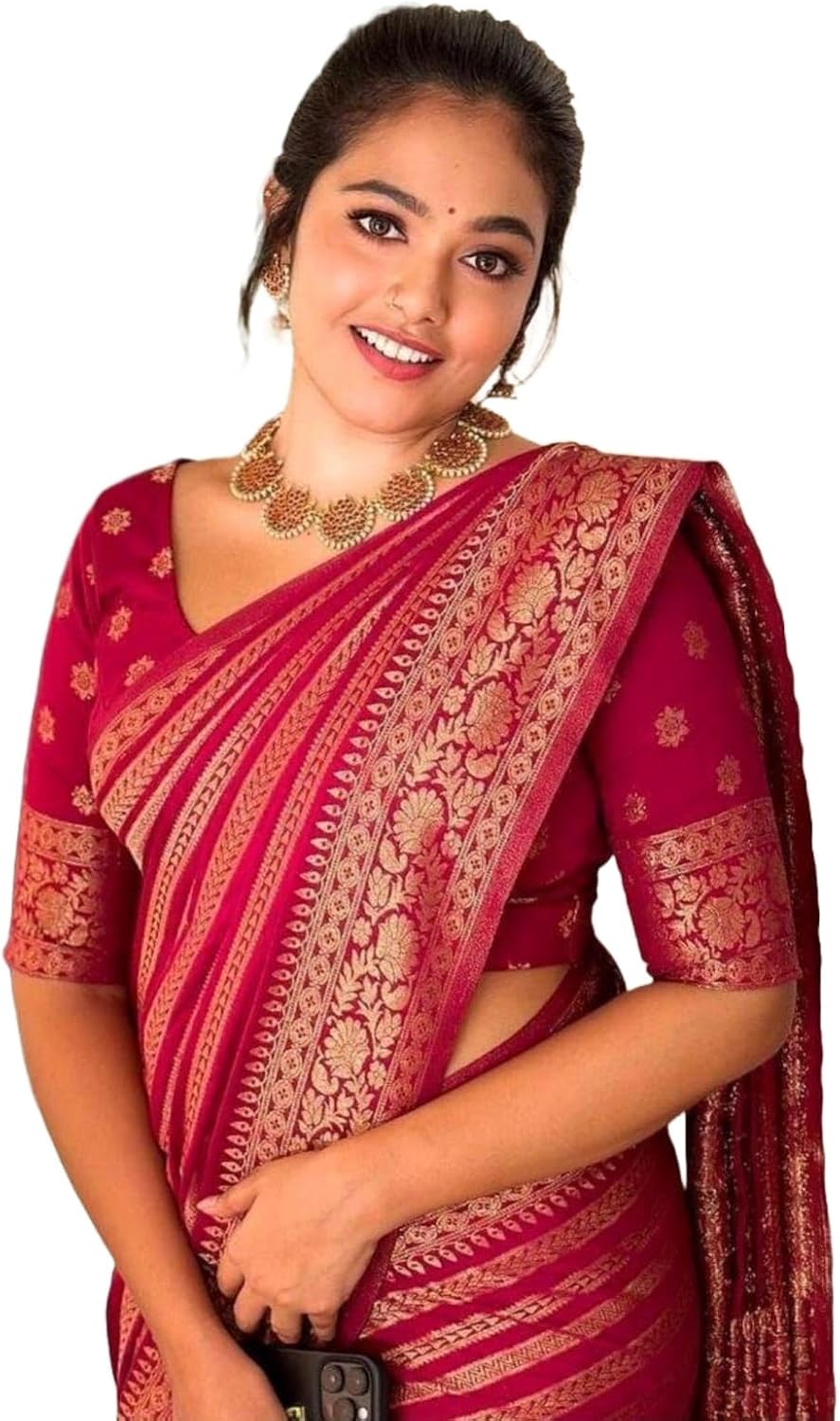 Women’s Kanjivaram Soft Silk Saree With Unstitched Blouse Piece For Wedding