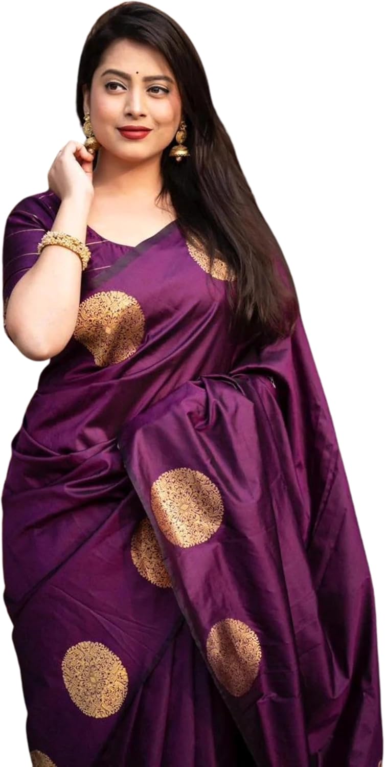 Women’s Pure Banarasi Silk Saree Kanjivaram Style Saree With Blouse Piece For Wedding (KeriGola)