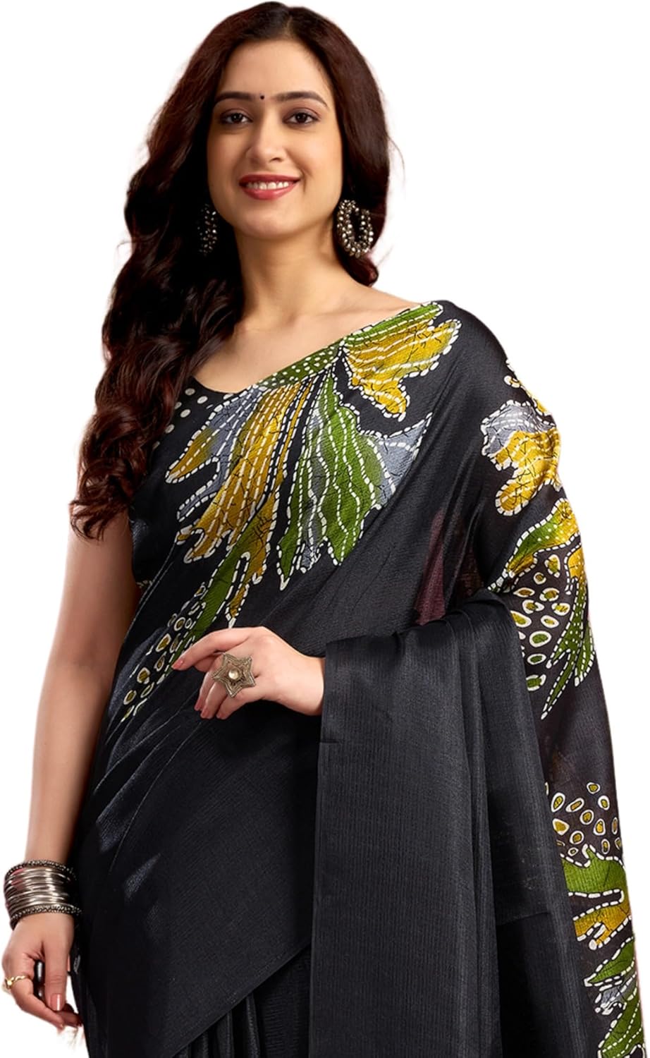 Women’s Silk Printed Saree With Unstitched Blouse Piece