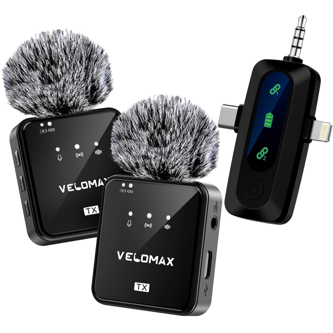 VELOMAX Wireless Mic for YouTube, Smartphone & Camera, 164FT Range, 3-in-1 Noise-Cancelling Wireless Microphone for Vlogging, Interviews & Video Recording