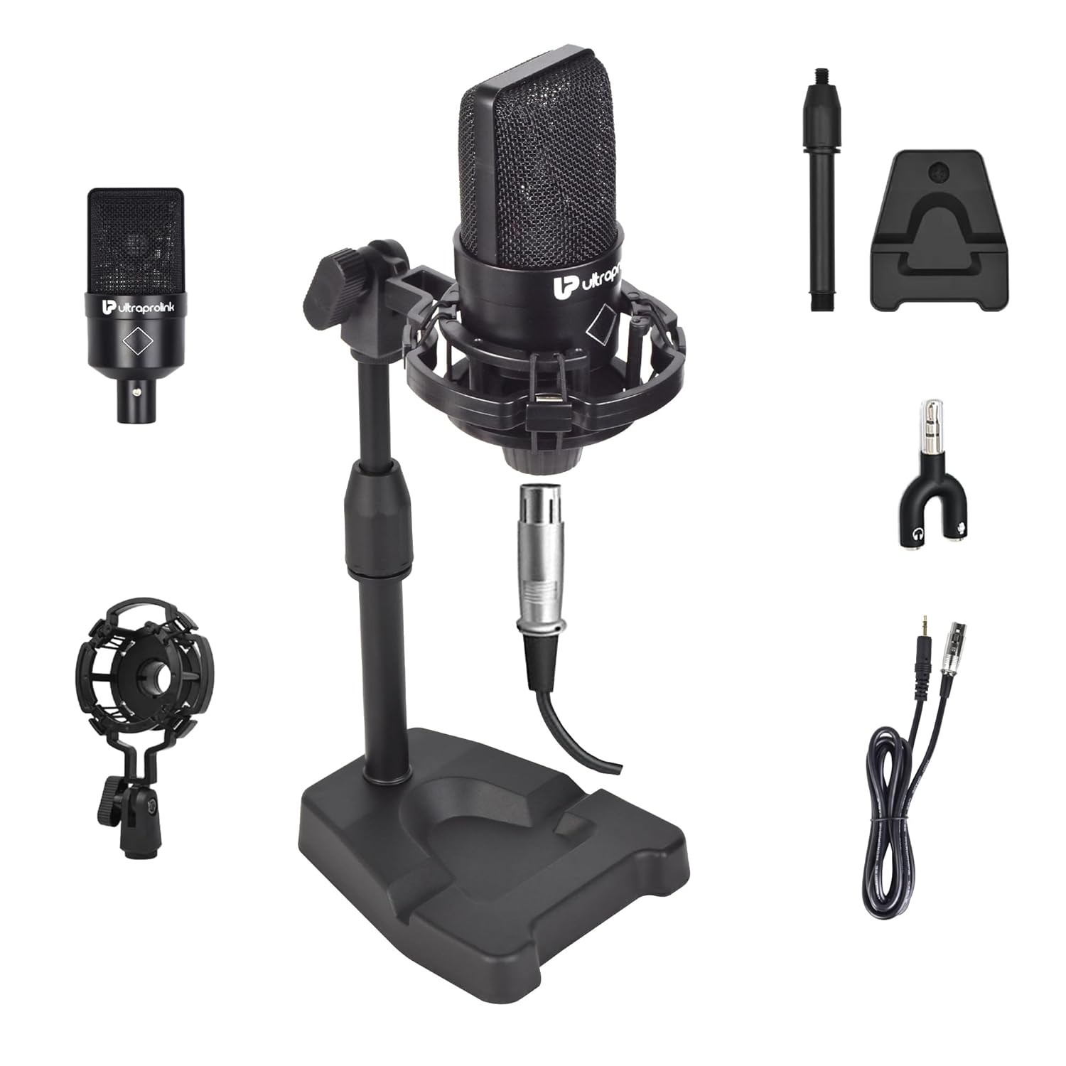 ULTRAPROLINK Wired Condenser Mic|for YouTube Recording,Podcast Microphone,for Gaming,Studio,Vlogging,Voice Over,Streaming | Compatible with Pc,Laptop,Mobile|2m-6.56ft Cable|Shock Mount| UM1220 |Black