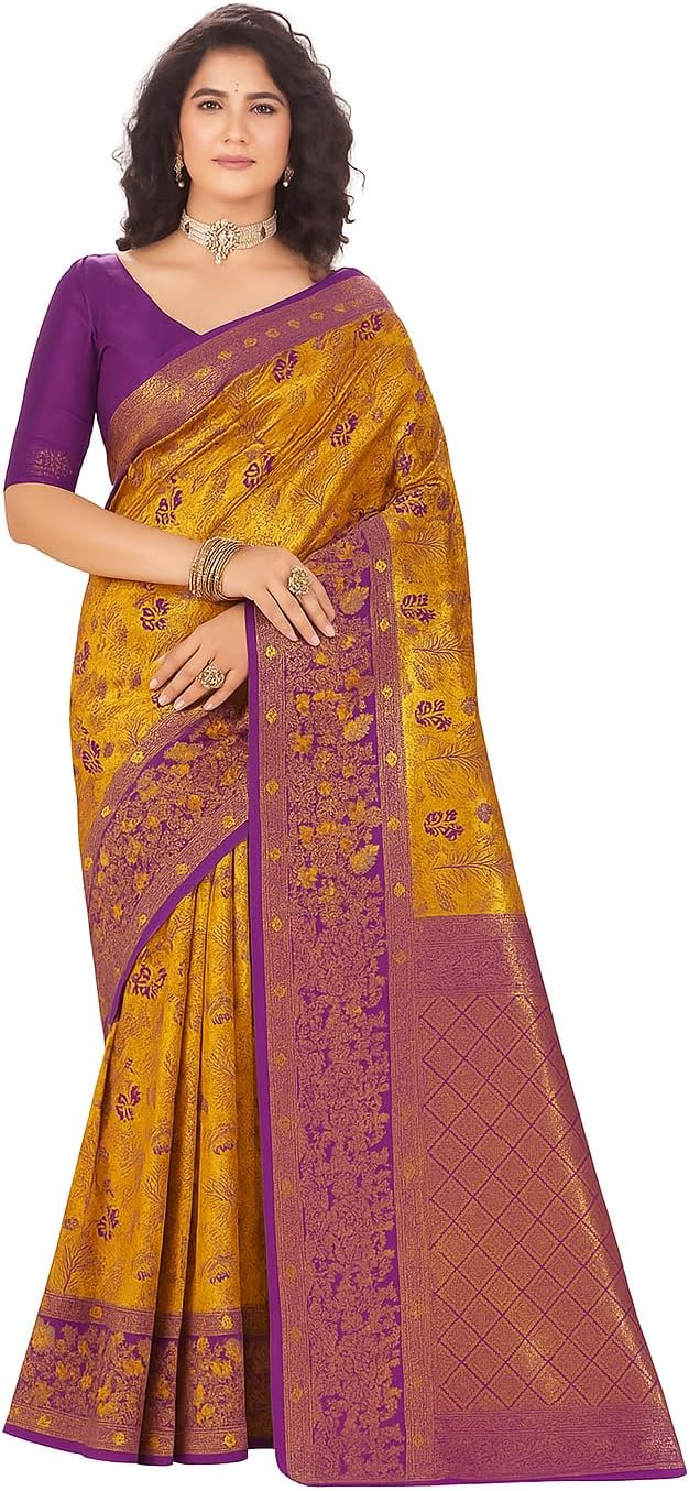 Women’s Banarasi Silk Saree for Women with Unstitched Blouse Piece Indian Wear