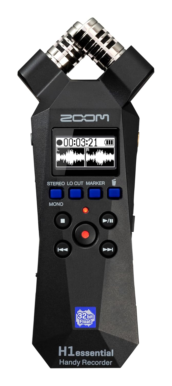 Zoom H1essential Stereo Handy Recorder (2024 Model, Essential Series) with 32-Bit Float, Accessibility, X/Y Microphones, USB Microphone, Portable, for Musicians, Podcasters, Filmmakers