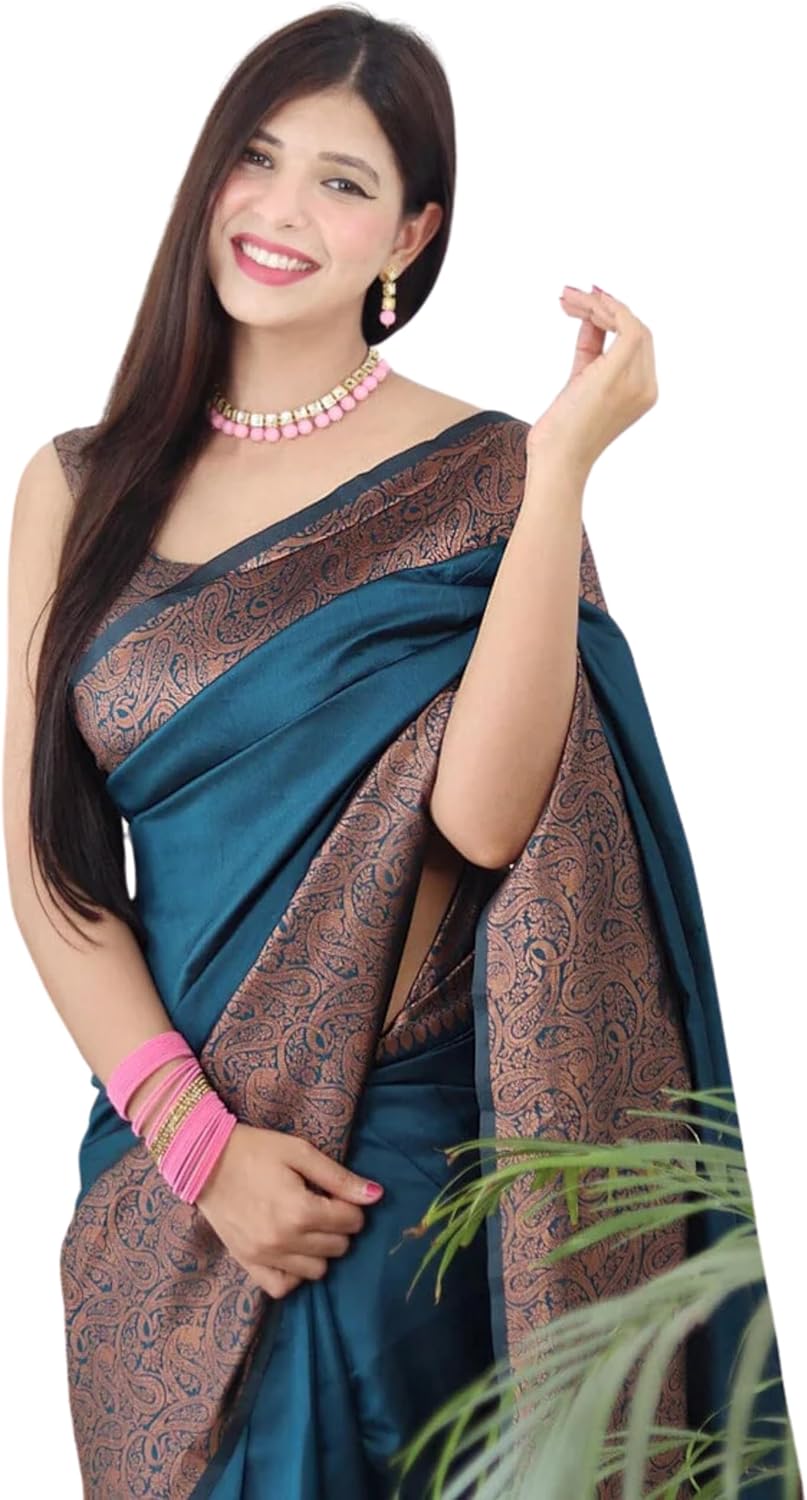 Pure Banarasi Style Women’s Kanjivaram Silk Sari with Wedding Blouse (Yatri)